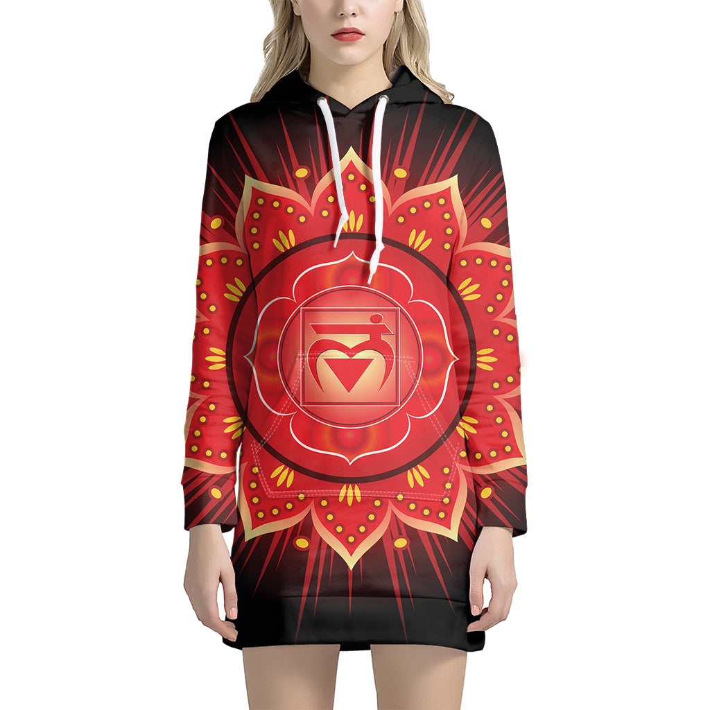Muladhara Chakra Mandala Print Pullover Hoodie Dress