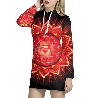 Muladhara Chakra Mandala Print Pullover Hoodie Dress