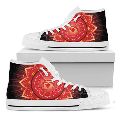 Muladhara Chakra Mandala Print White High Top Shoes