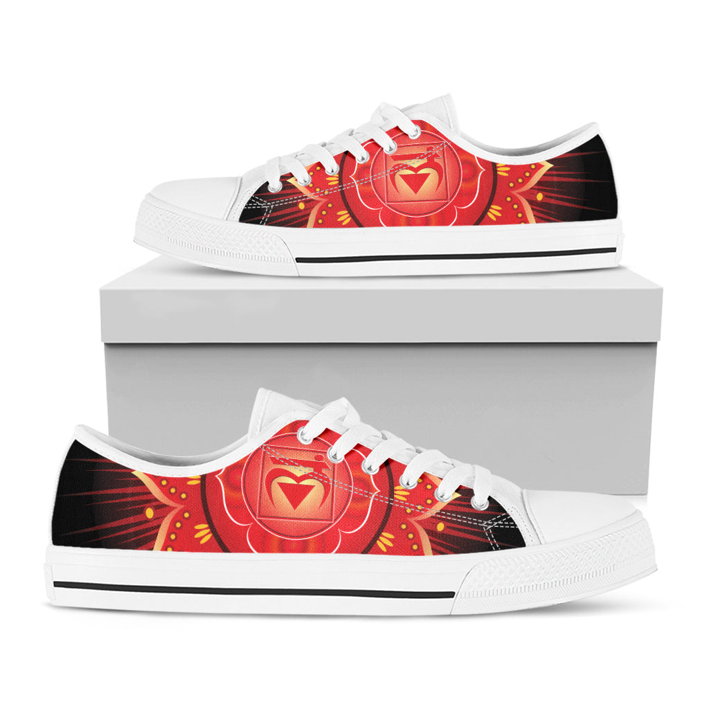 Muladhara Chakra Mandala Print White Low Top Shoes