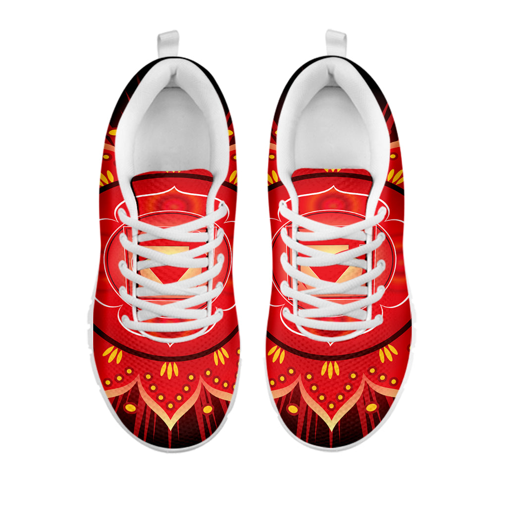 Muladhara Chakra Mandala Print White Sneakers