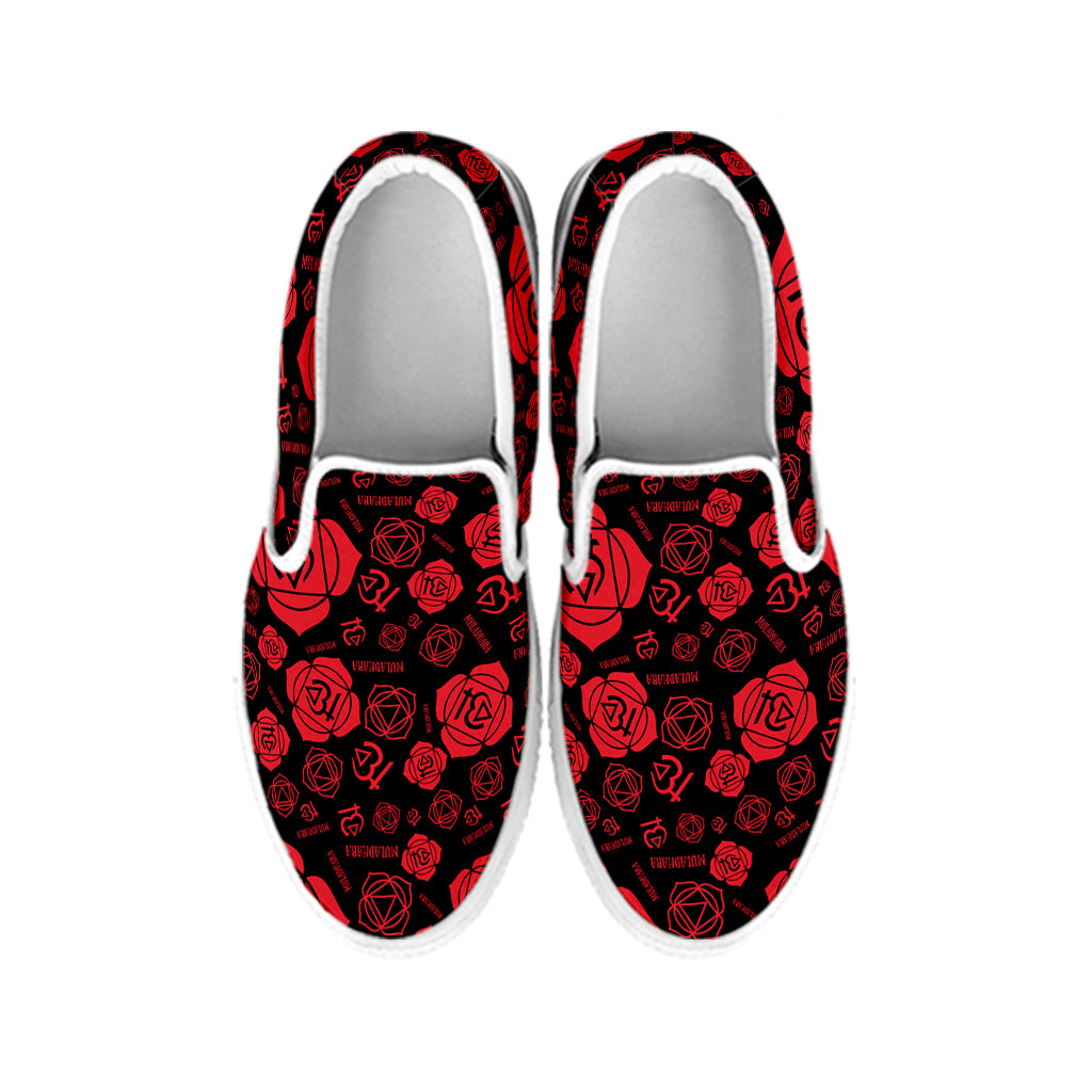 Muladhara Chakra Pattern Print White Slip On Shoes