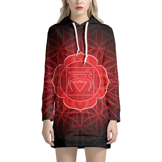 Muladhara Chakra Spiritual Print Pullover Hoodie Dress