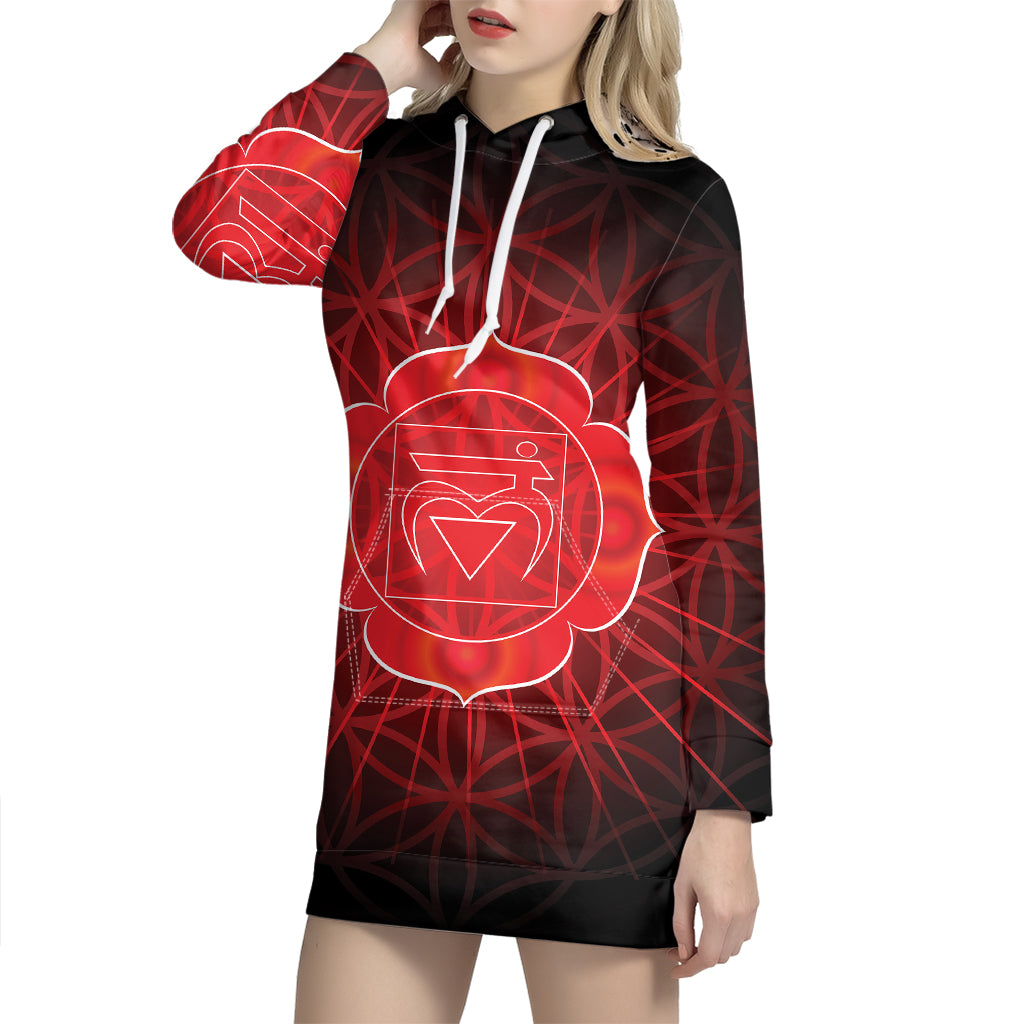 Muladhara Chakra Spiritual Print Pullover Hoodie Dress