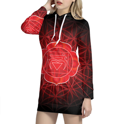 Muladhara Chakra Spiritual Print Pullover Hoodie Dress
