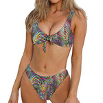 Multicolor Psychedelic Print Front Bow Tie Bikini