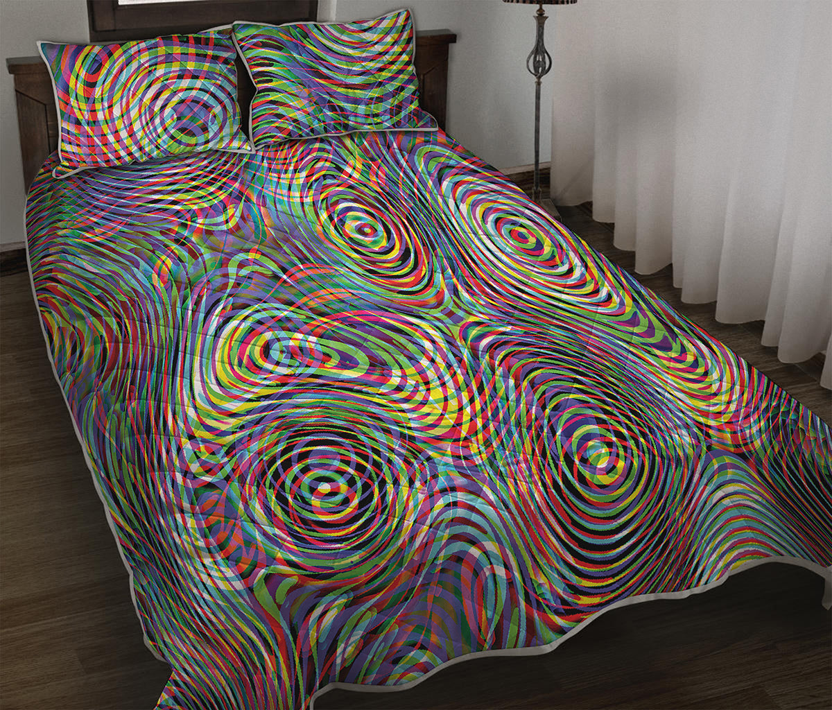 Multicolor Psychedelic Print Quilt Bed Set