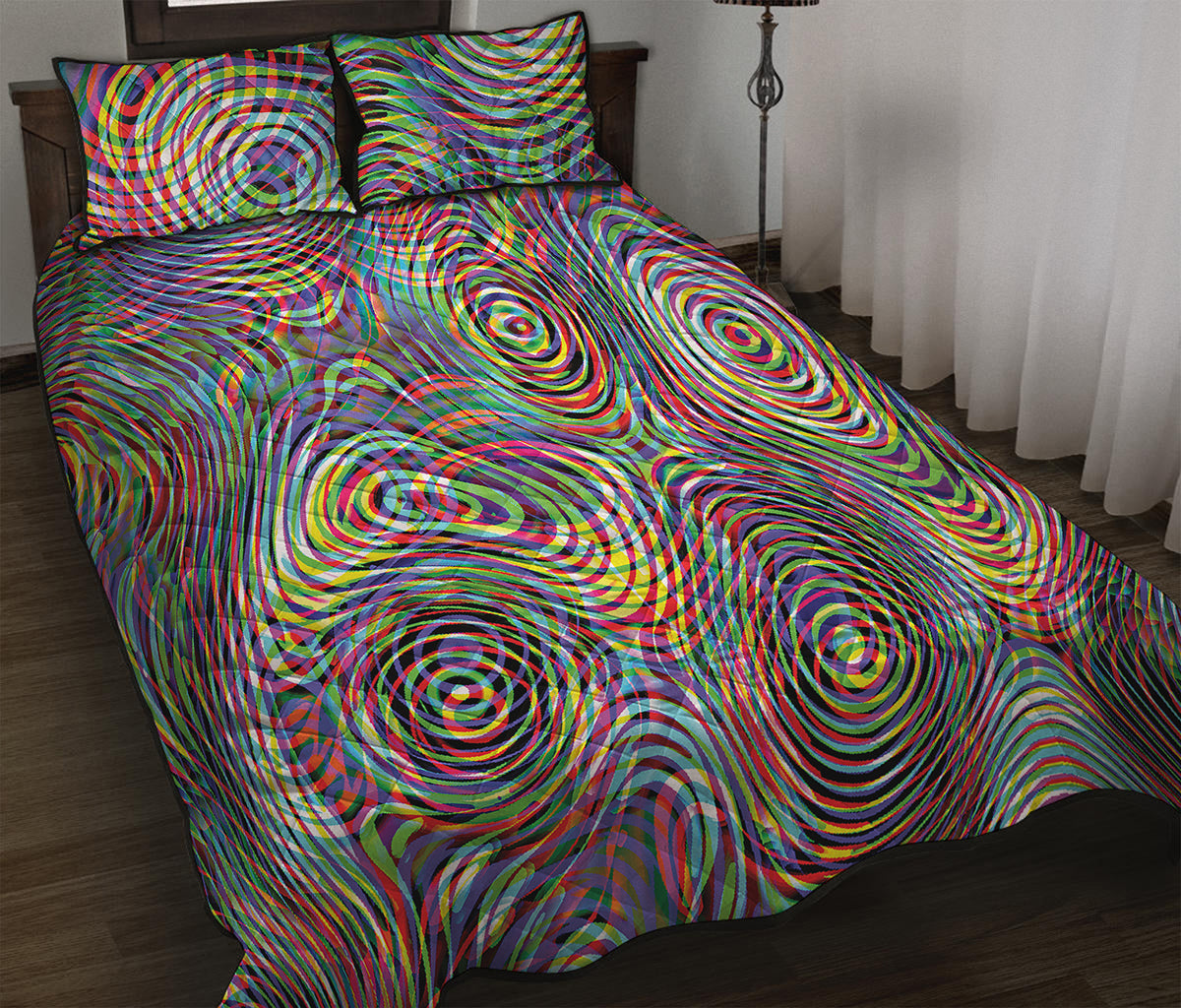 Multicolor Psychedelic Print Quilt Bed Set