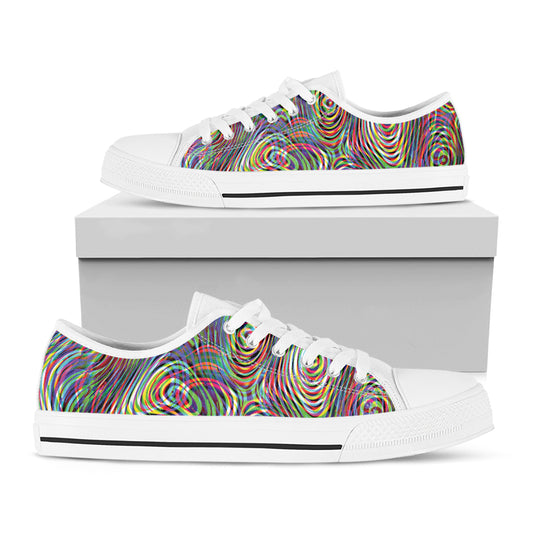 Multicolor Psychedelic Print White Low Top Shoes