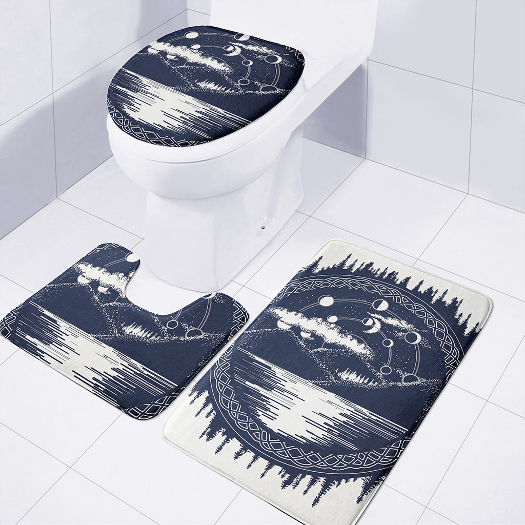 Mystical Lunar Phase Print 3 Piece Bath Mat Set