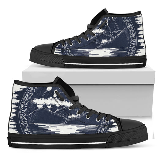 Mystical Lunar Phase Print Black High Top Shoes