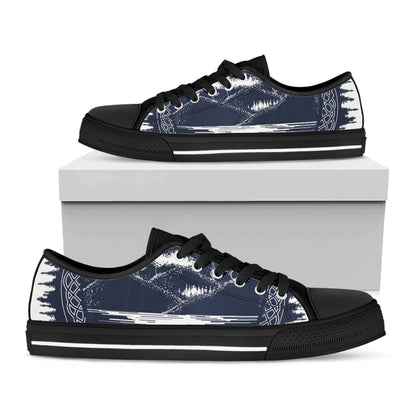 Mystical Lunar Phase Print Black Low Top Shoes 