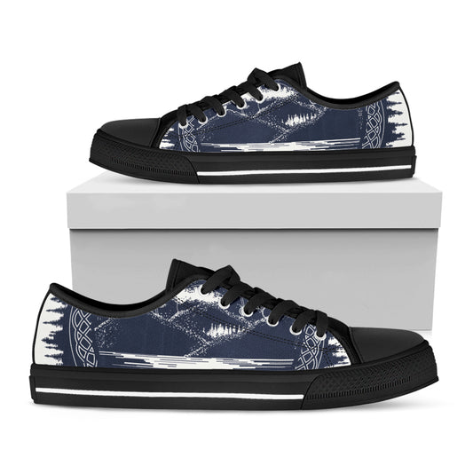 Mystical Lunar Phase Print Black Low Top Shoes 