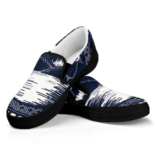 Mystical Lunar Phase Print Black Slip On Shoes