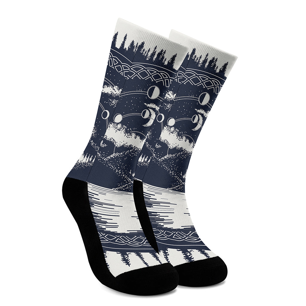 Mystical Lunar Phase Print Crew Socks