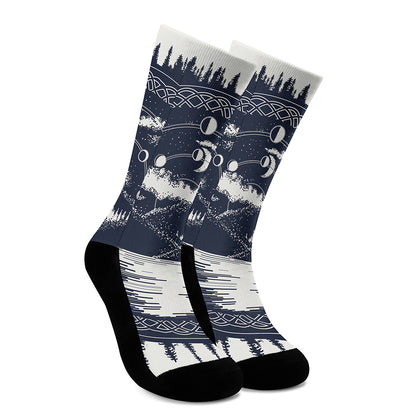 Mystical Lunar Phase Print Crew Socks