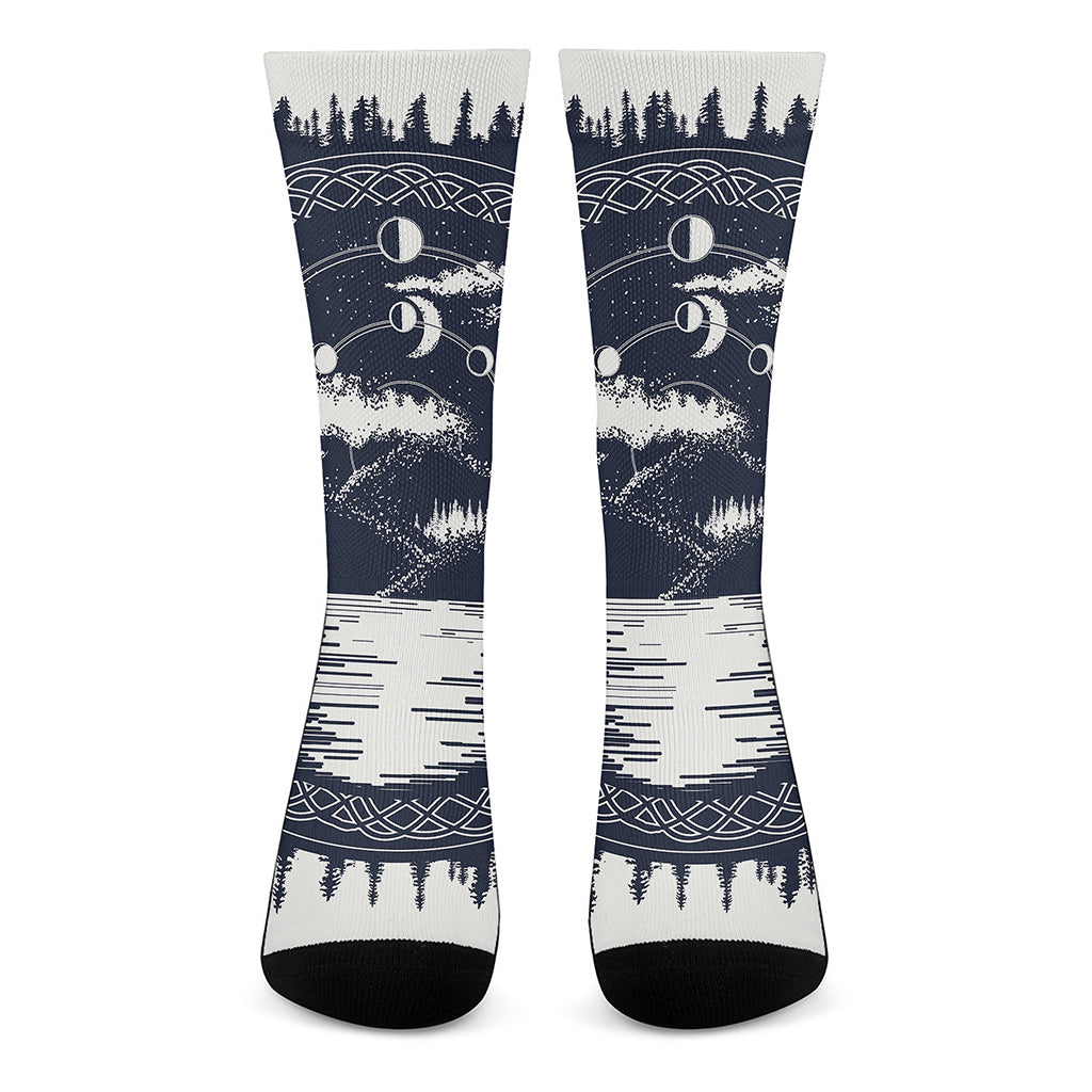 Mystical Lunar Phase Print Crew Socks