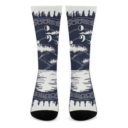 Mystical Lunar Phase Print Crew Socks