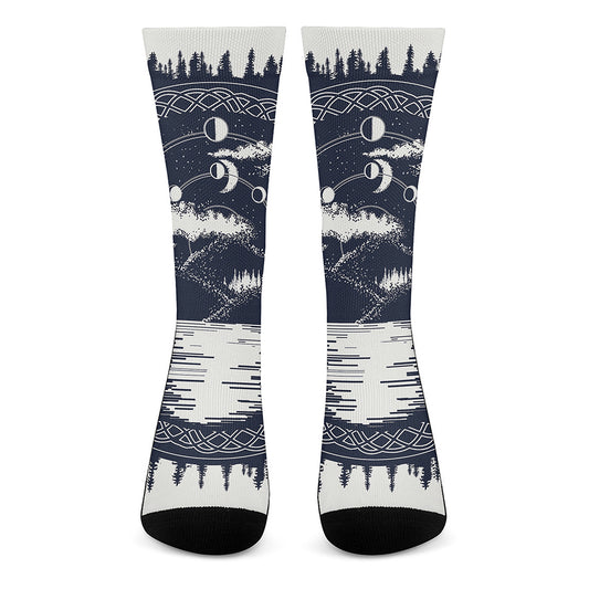 Mystical Lunar Phase Print Crew Socks