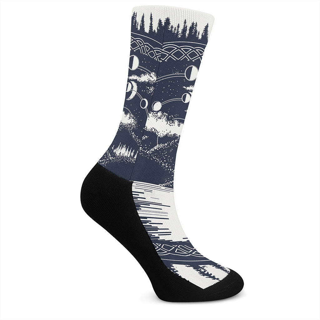 Mystical Lunar Phase Print Crew Socks