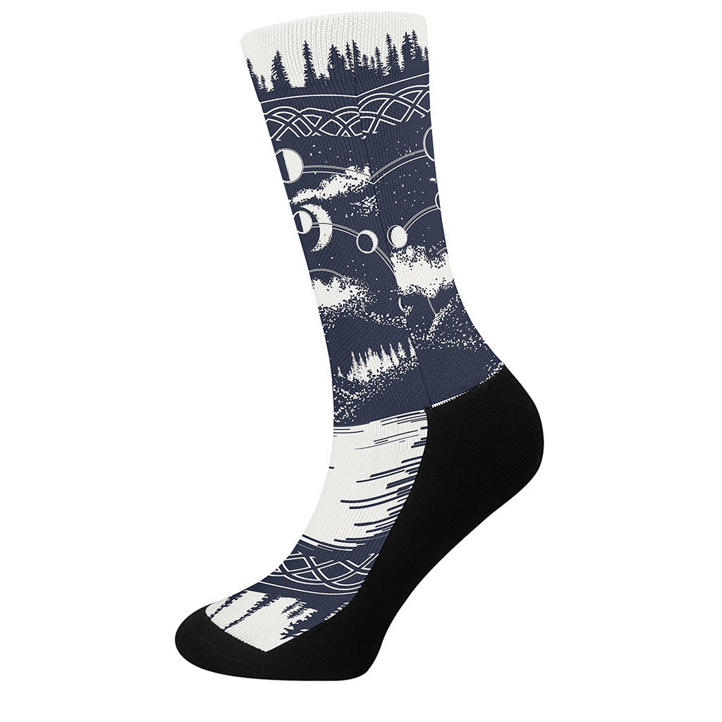 Mystical Lunar Phase Print Crew Socks