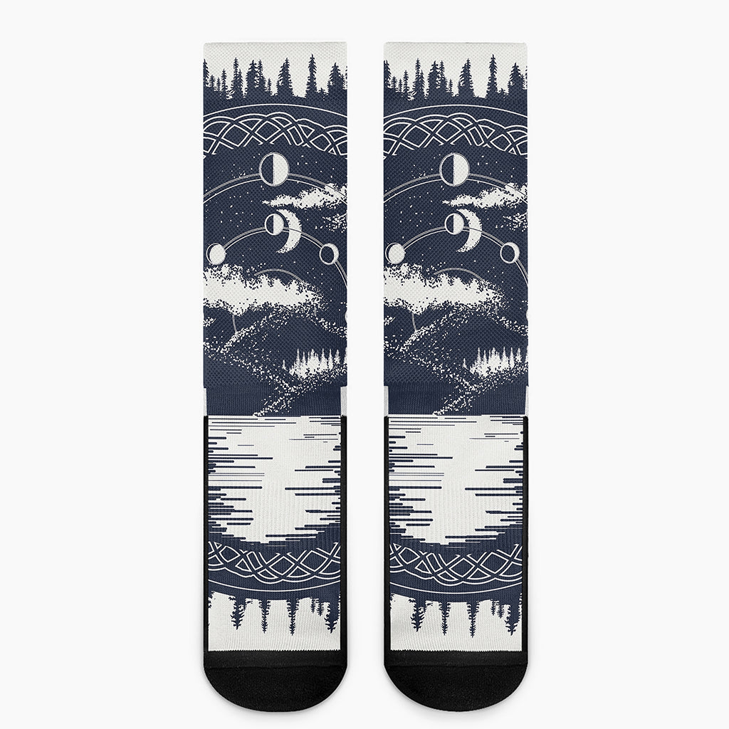 Mystical Lunar Phase Print Crew Socks