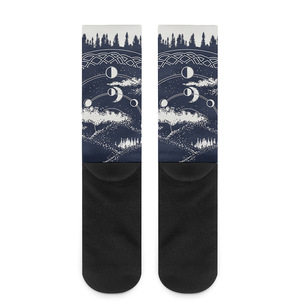 Mystical Lunar Phase Print Crew Socks