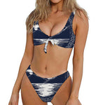 Mystical Lunar Phase Print Front Bow Tie Bikini