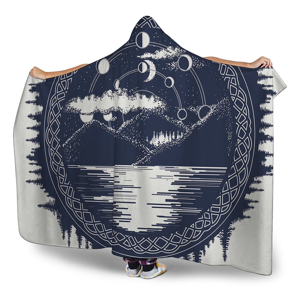 Mystical Lunar Phase Print Hooded Blanket