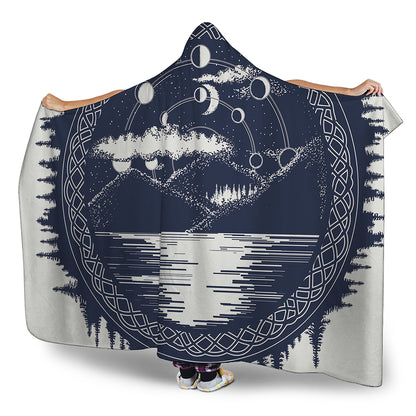 Mystical Lunar Phase Print Hooded Blanket