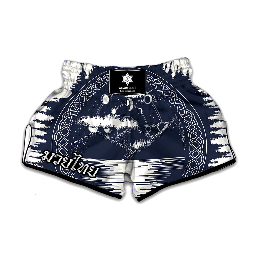 Mystical Lunar Phase Print Muay Thai Boxing Shorts