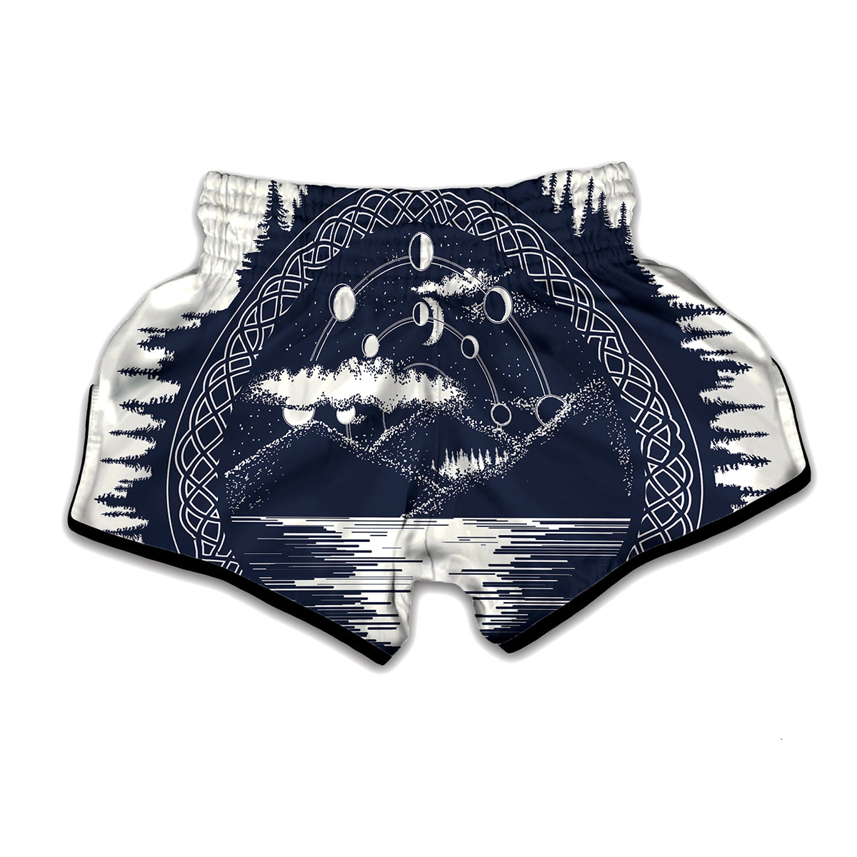 Mystical Lunar Phase Print Muay Thai Boxing Shorts