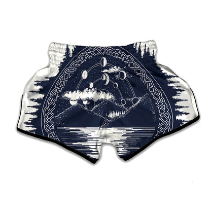 Mystical Lunar Phase Print Muay Thai Boxing Shorts