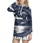 Mystical Lunar Phase Print Pullover Hoodie Dress