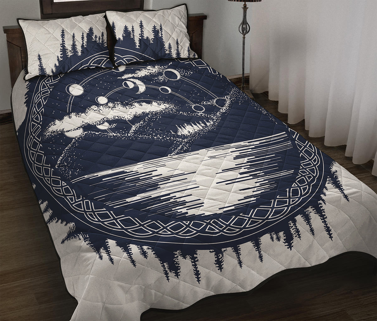 Mystical Lunar Phase Print Quilt Bed Set