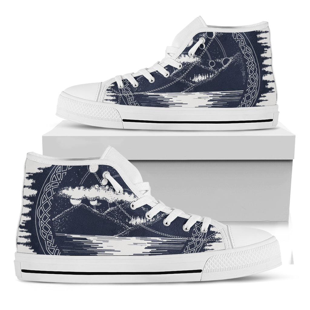Mystical Lunar Phase Print White High Top Shoes