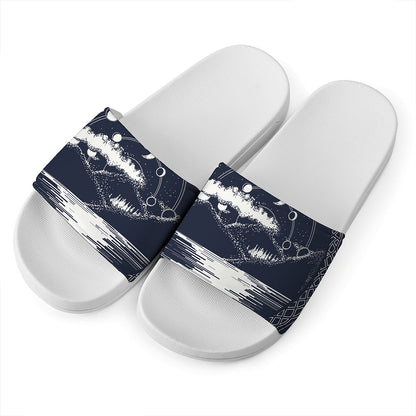 Mystical Lunar Phase Print White Slide Sandals