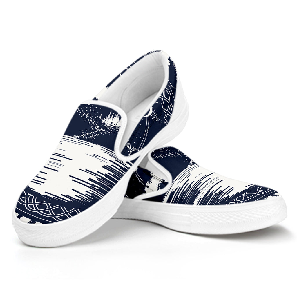 Mystical Lunar Phase Print White Slip On Shoes