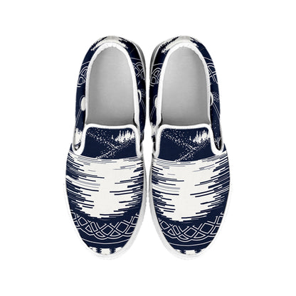Mystical Lunar Phase Print White Slip On Shoes