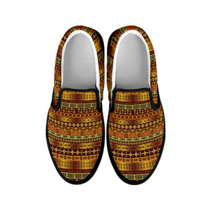 Native African Tribal Pattern Print Black Slip On Shoes