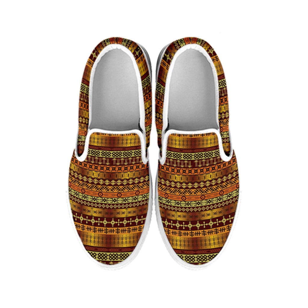 Native African Tribal Pattern Print White Slip On Shoes