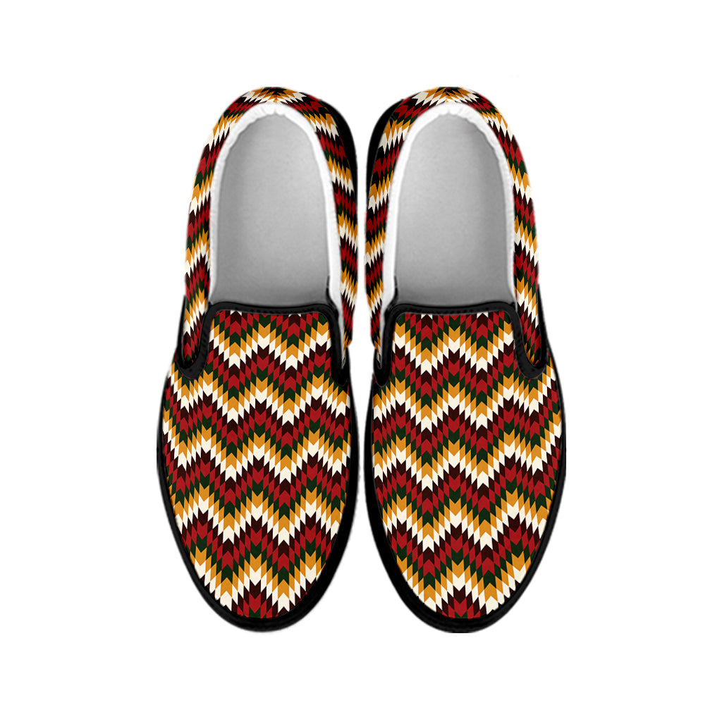 Native American Chevron Tribal Print Black Slip On Shoes