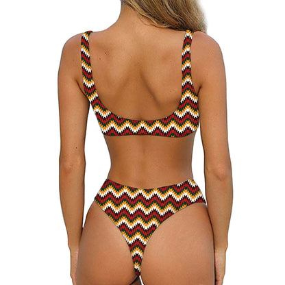 Native American Chevron Tribal Print Front Bow Tie Bikini