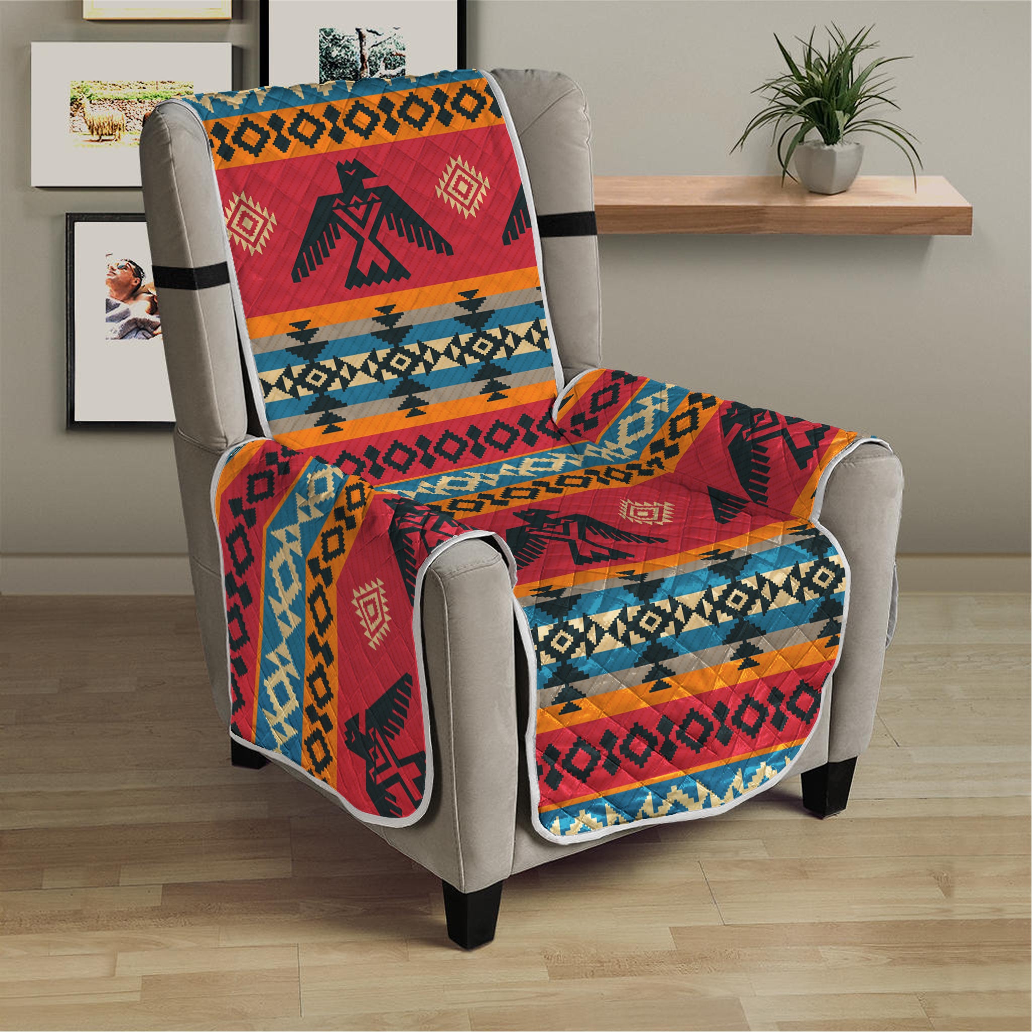 Native American Eagle Pattern Print Armchair Protector