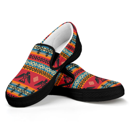 Native American Eagle Pattern Print Black Slip On Shoes