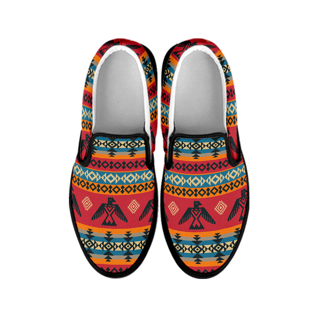 Native American Eagle Pattern Print Black Slip On Shoes