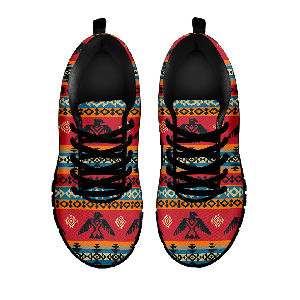 Native American Eagle Pattern Print Black Sneakers