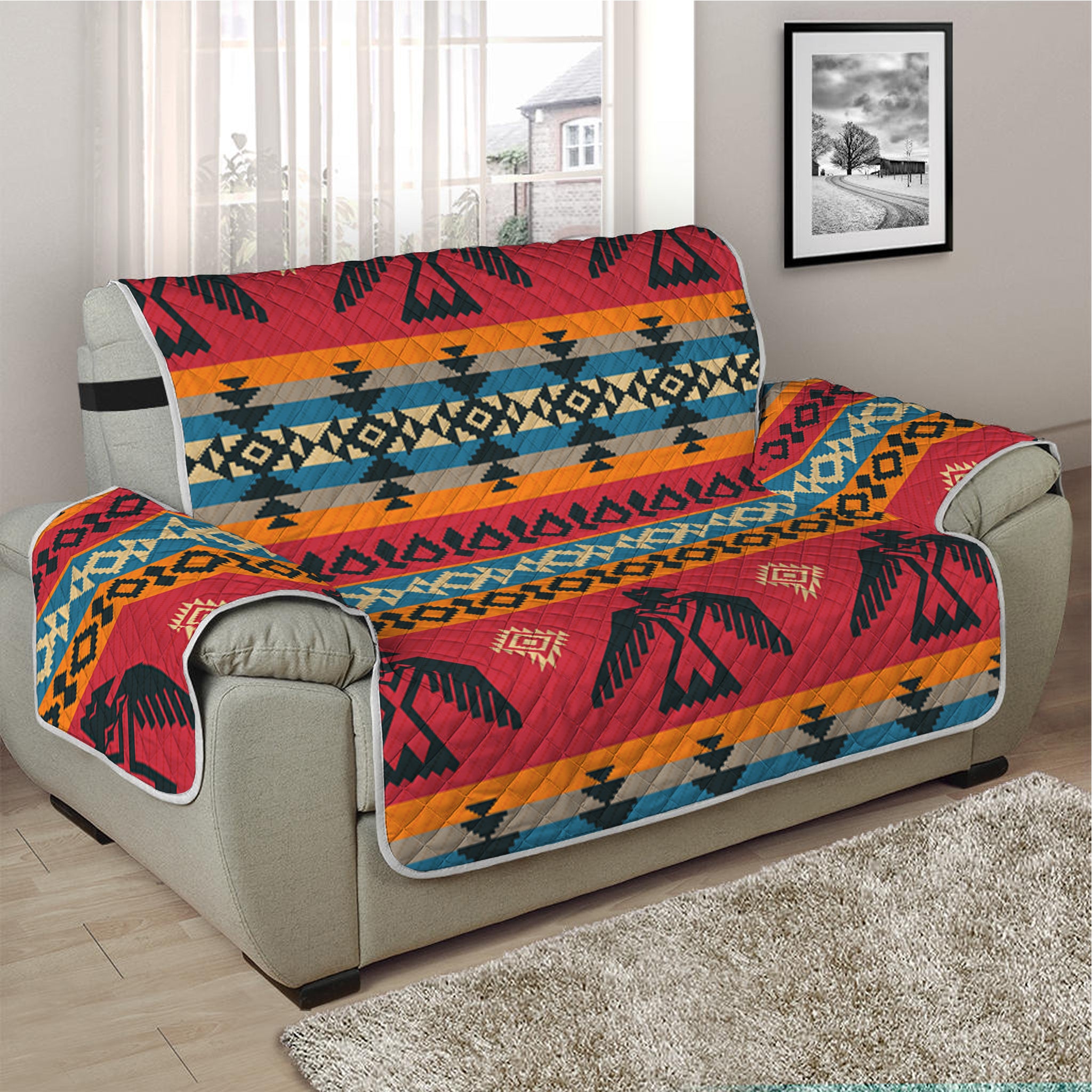 Native American Eagle Pattern Print Half Sofa Protector