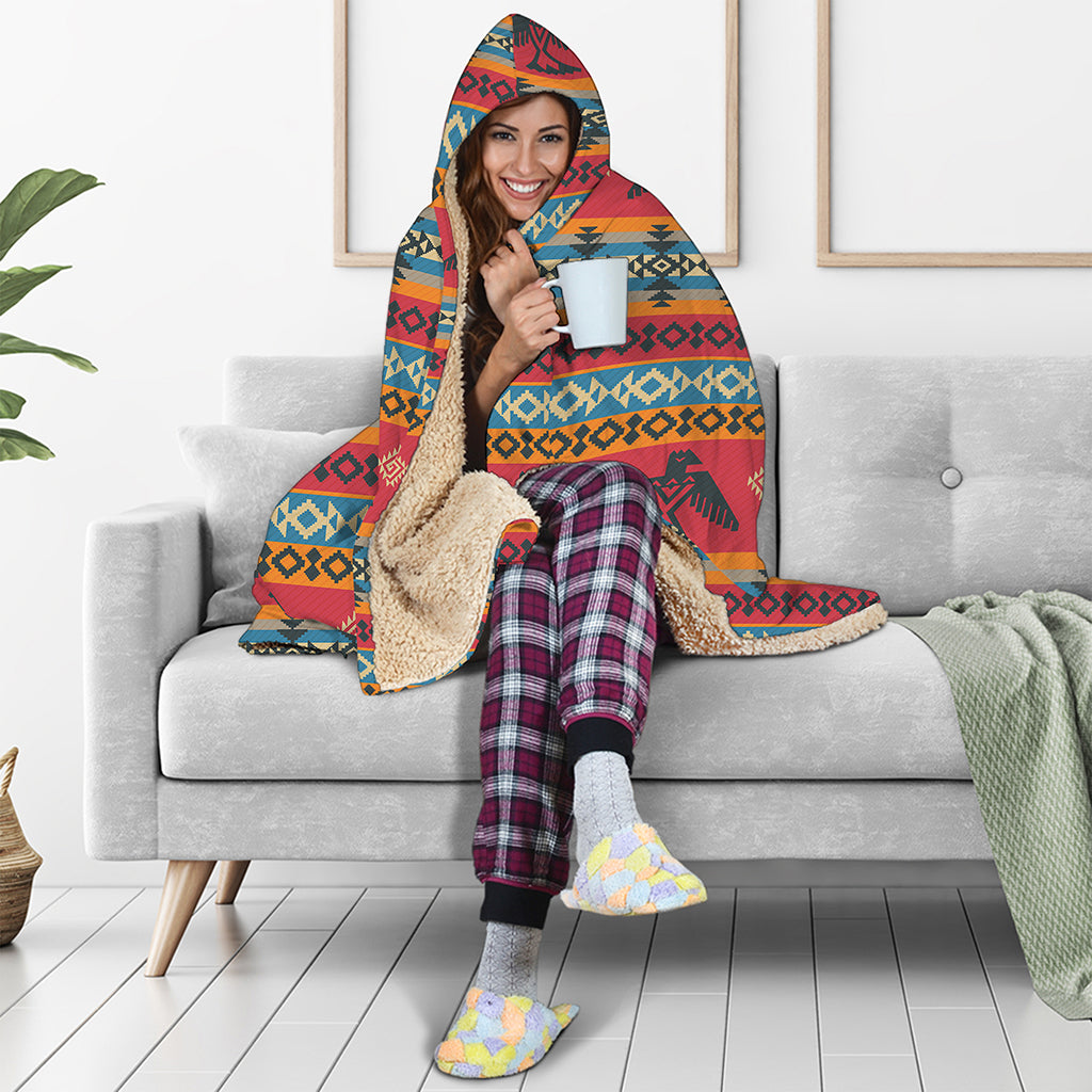 Native American Eagle Pattern Print Hooded Blanket