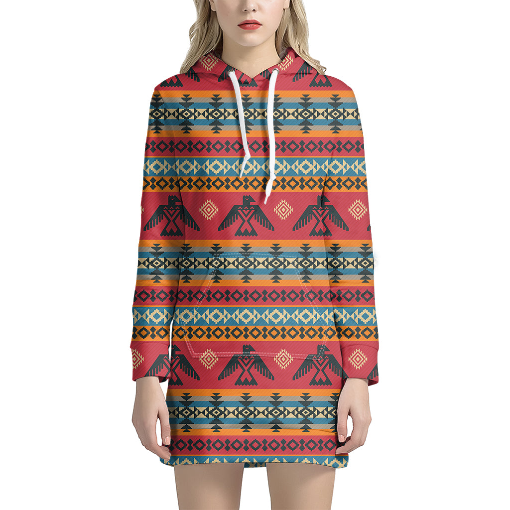 Native American Eagle Pattern Print Hoodie Dress